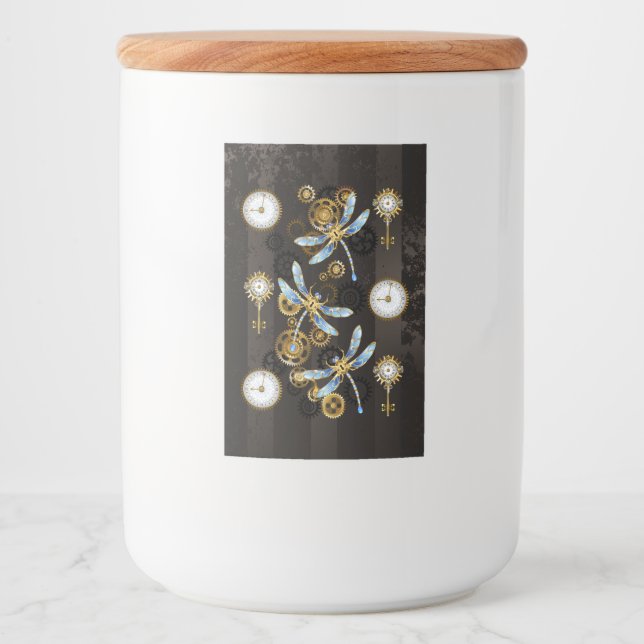 Rótulo Para Comida Dragões-do-galho-do-mar em fundo listrado castanho (Frente)