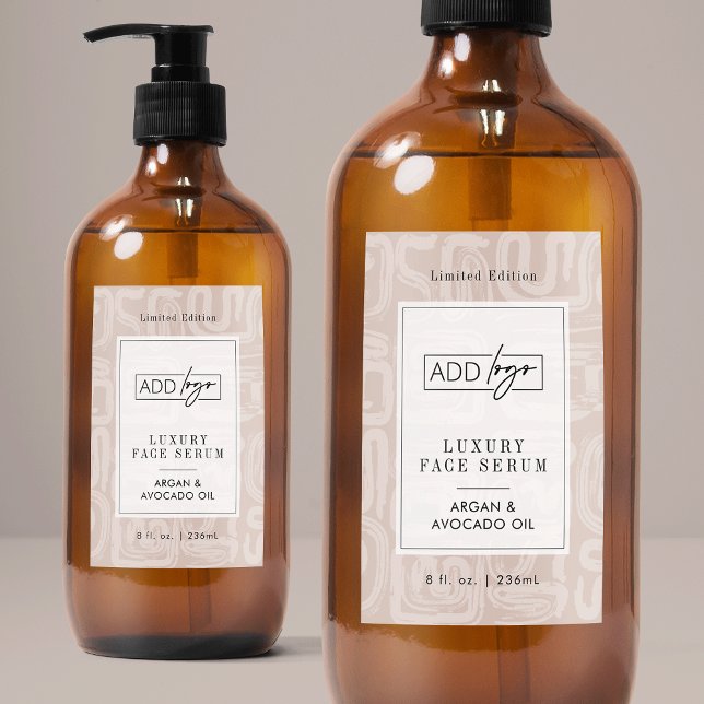 Rótulo Para Comida Earthy Tones Boho Pattern Waterproof Product Label (modern earthy beige cosmo bottle waterproof label with your logo and customizable colors)