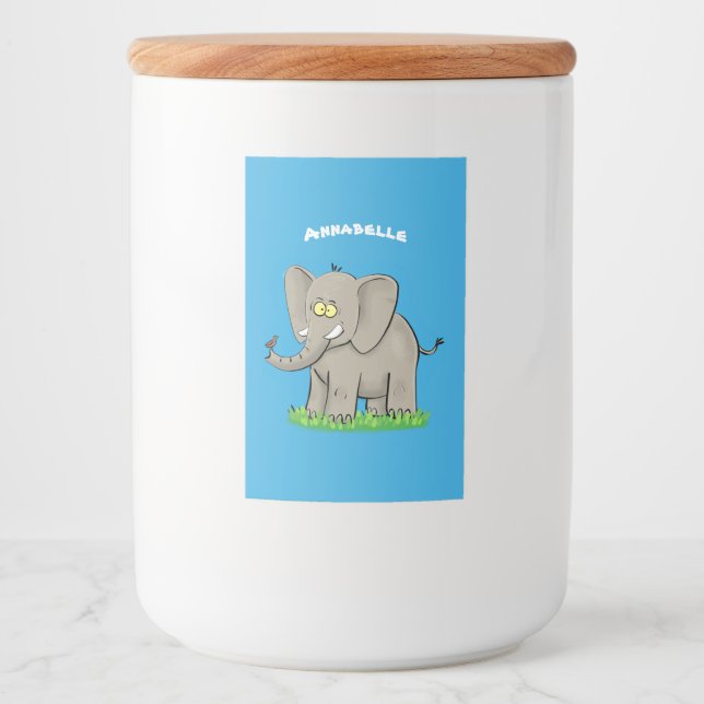 Rótulo Para Comida Elefante engraçado e bonito com desenho animado de (Frente)