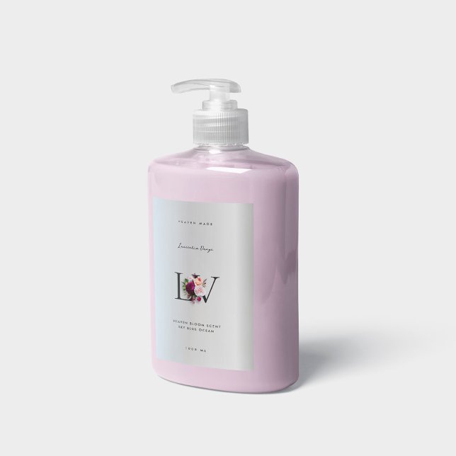 Rótulo Para Comida Elegância Moderna Prata Monograma Floral Rosa Bele (Beauty)