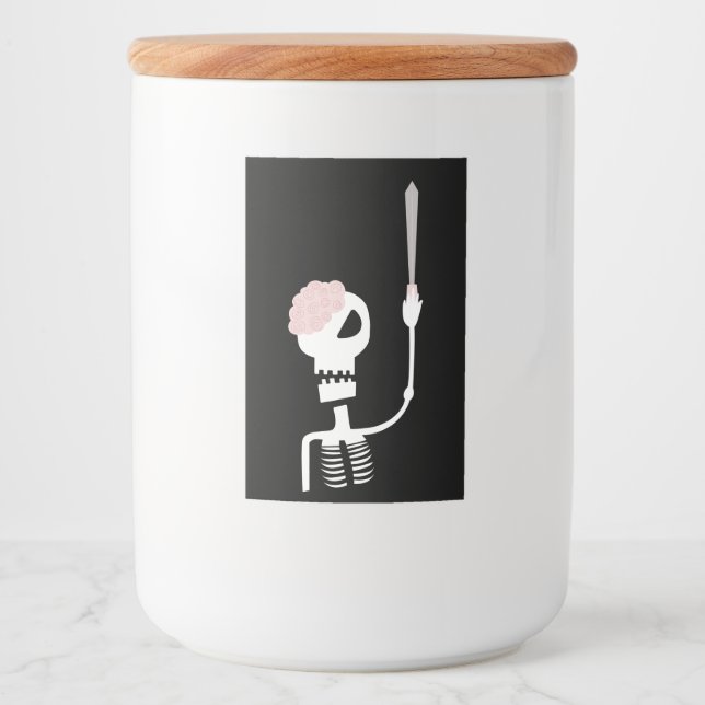 Rótulo Para Comida esqueleto de Halloween com uma espada (Frente)