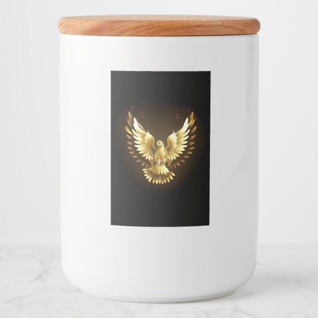 Rótulo Para Comida Faux Gold Foil Peace Dove em Preto (Frente)