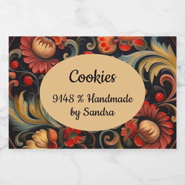 Rótulo Para Comida Feito à mão pelo seu nome Roseink Rosemaling 6 de  (Rótulo Único)