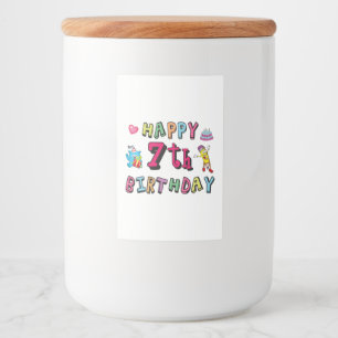 Rótulo Para Comida Feliz aniversário de 7. 7 anos.
