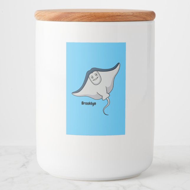 Rótulo Para Comida Feliz desenho animado de peixes-raia (Frente)