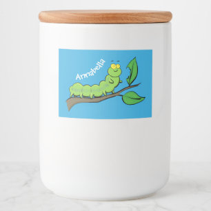 Rótulo Para Comida Feliz desenho de cartoon verde da lagarta