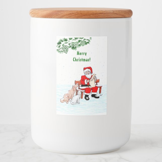 Rótulo Para Comida Feliz Natal! Papai Noel com Gato e Cão (Frente)