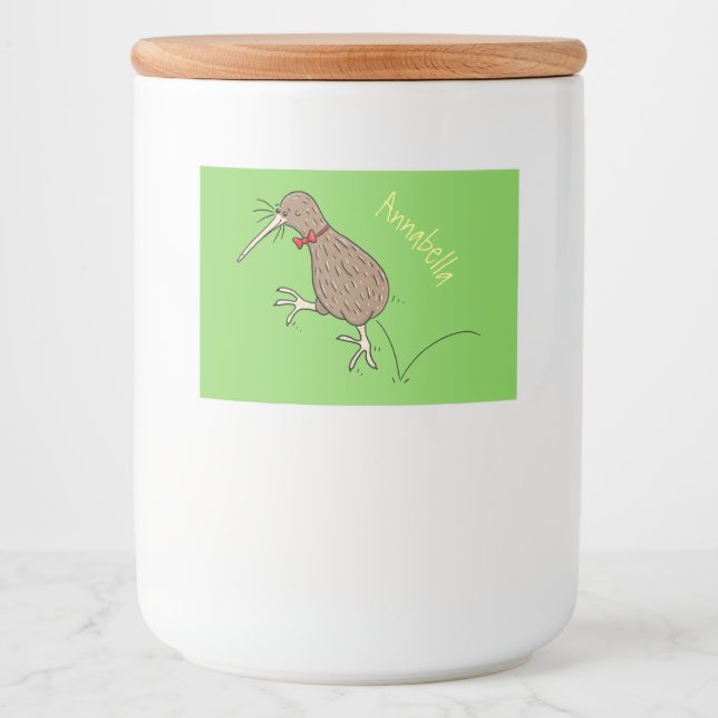 Rótulo Para Comida Feliz salto em kiwi com design de desenho de arco (Frente)