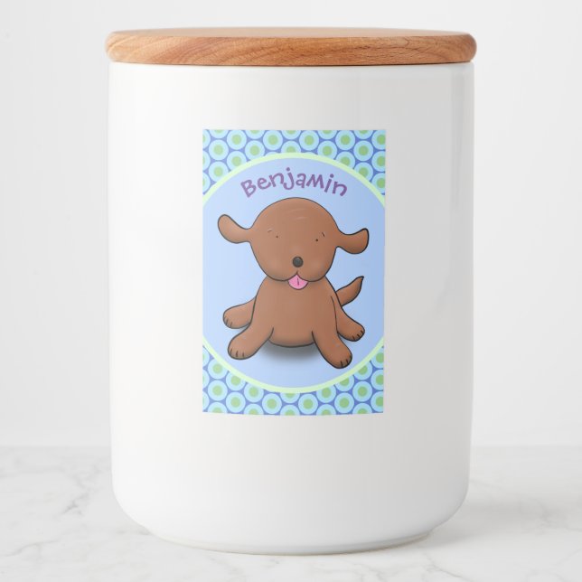 Rótulo Para Comida Figura de desenho azul de cachorro feliz e bonito (Frente)