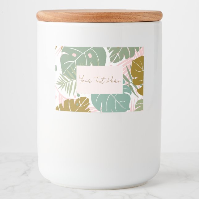 Rótulo Para Comida Folhagem Tropical - Padrão De Monstera E Folha De  (Frente)