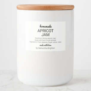 Rótulo Para Comida Geleia Caseira de Damasco Enlatamento Personalizad
