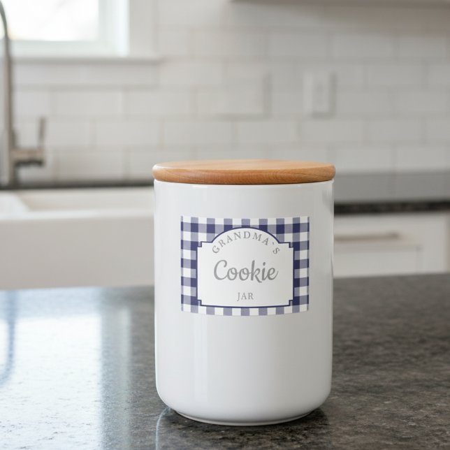 Rótulo Para Comida Gingham Marinho Azul Moderno (Modern Girly Deep Navy Blue Gingham Food Label)