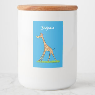 Rótulo Para Comida Girafa linda e feliz com cartoon de borboleta