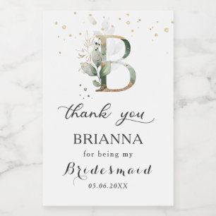 Rótulo Para Comida Greenery Foliage Bridesmaid - Letra B Obrigado 
