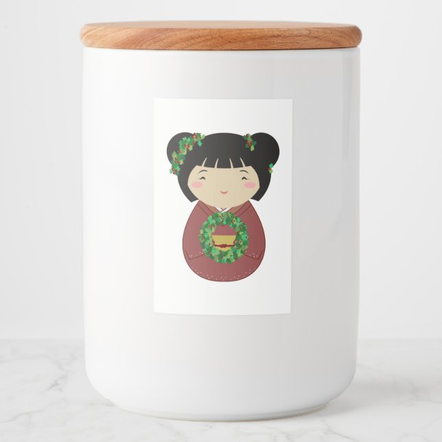 Rótulo Para Comida Grinalda do Natal de Kokeshi (Frente)