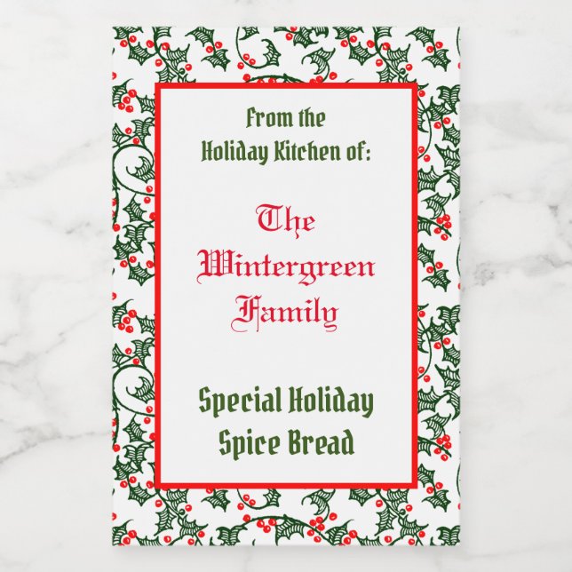 Rótulo Para Comida Holly, da cozinha de Férias da Baking Familiar (Rótulo Único)