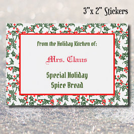Rótulo Para Comida Holly Verde Vermelho da Cozinha Feriada de Baking