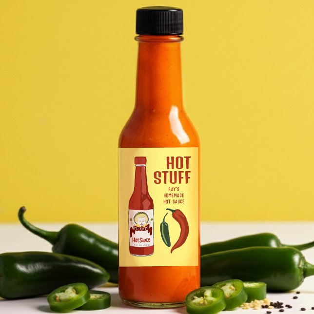 Rótulo Para Comida HOT STUFF Spicy Hot Sauce Jalapeños Chiles (HOT STUFF Spicy Hot Sauce Jalapeños Chiles CUSTOM Food Label
)