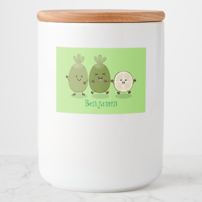 Rótulo Para Comida Ilustração de desenho animado com abacaxi guava fe (Frente)