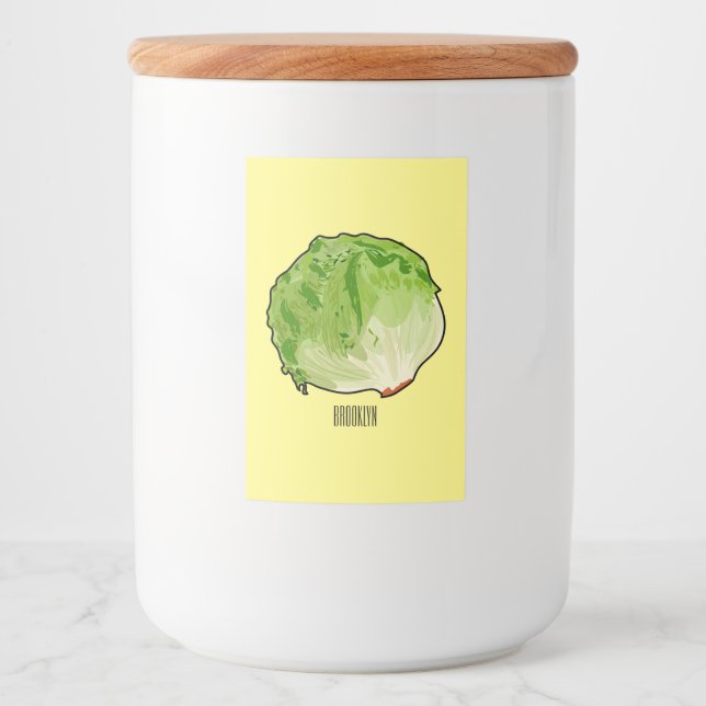 Rótulo Para Comida Ilustração de desenho animado de alface (Frente)