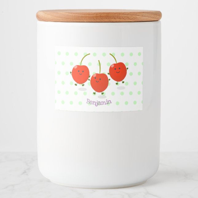 Rótulo Para Comida Ilustração de desenho animado de cerejas vermelhas (Frente)