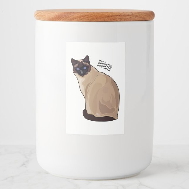 Rótulo Para Comida Ilustração de desenho animado de gato siamês (Frente)