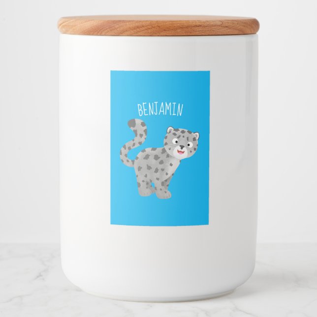 Rótulo Para Comida Ilustração de desenho animado de leopardo-da-neve (Frente)