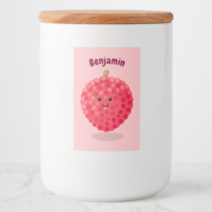 Rótulo Para Comida Ilustração de desenho animado de litchia rosa fofa