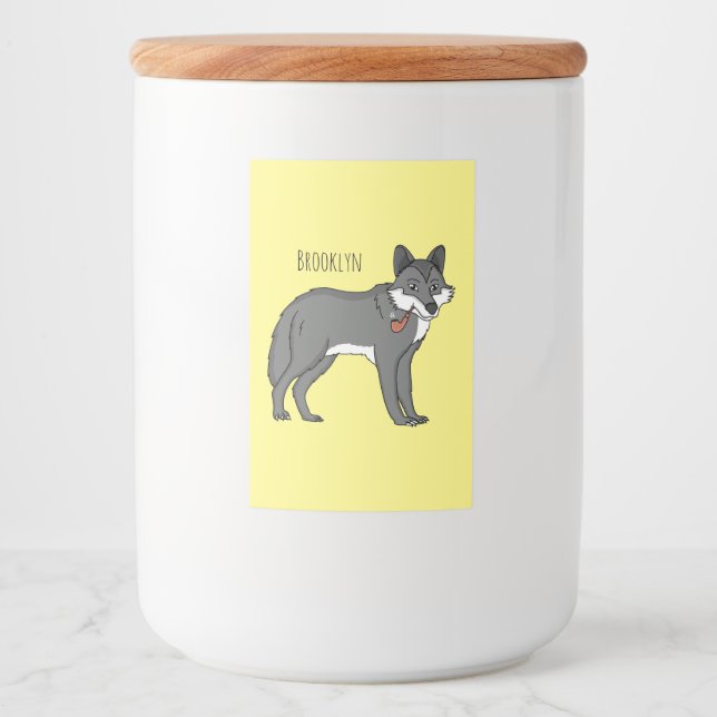 Rótulo Para Comida Ilustração de desenho animado de lobo cinzento com (Frente)