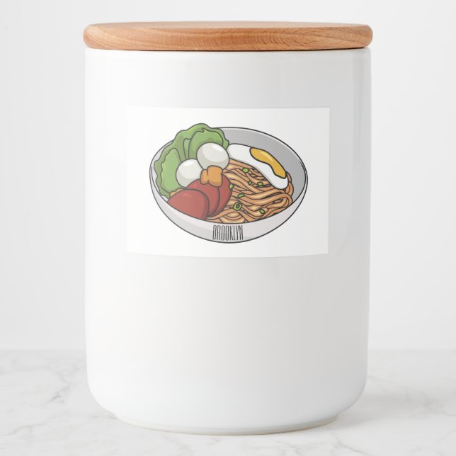 Rótulo Para Comida Ilustração de desenho animado de macarrão (Frente)