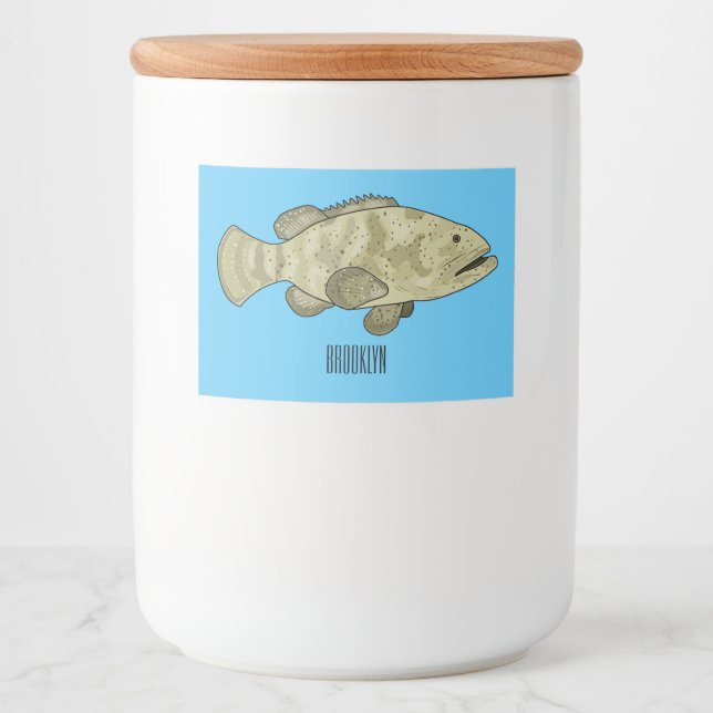 Rótulo Para Comida Ilustração de desenho animado de peixe-grua (Frente)