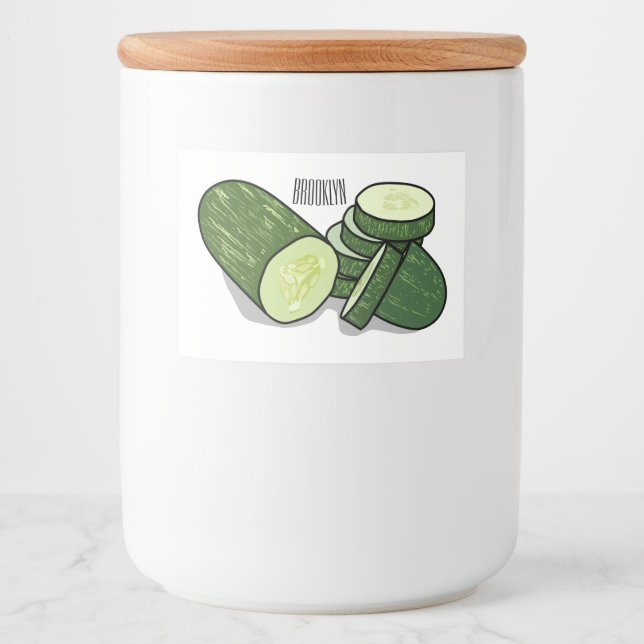 Rótulo Para Comida Ilustração de desenho animado de pepino (Frente)
