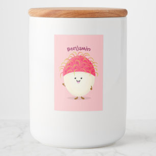Rótulo Para Comida Ilustração de desenho animado de rambutan rosa fof