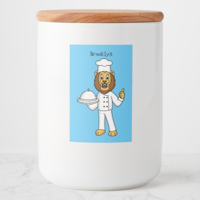 Rótulo Para Comida Ilustração de desenho animado do chef de leão (Frente)