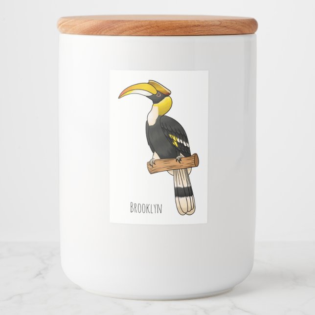 Rótulo Para Comida Ilustração de desenho animado do pássaro calau-rin (Frente)