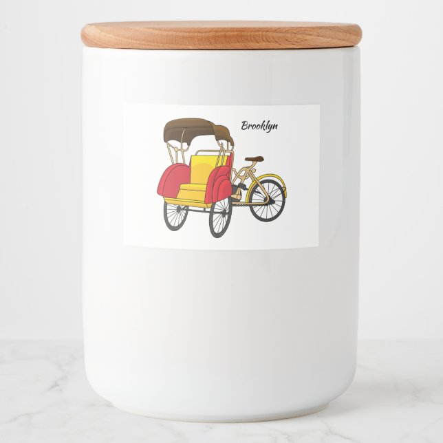Rótulo Para Comida Ilustração de desenho animado do rickshaw Pedicab (Frente)