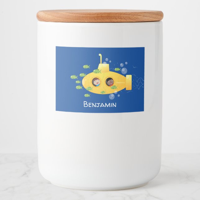 Rótulo Para Comida Ilustração de desenho animado submarino amarelo (Frente)