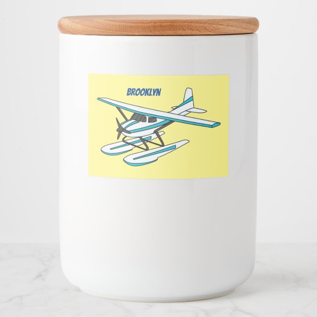 Rótulo Para Comida Ilustração de hidroavião azul branco (Frente)