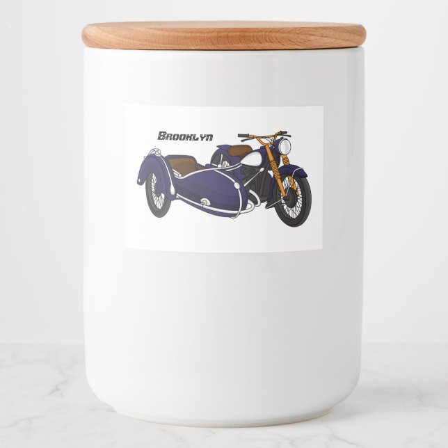 Rótulo Para Comida Ilustração de motocicleta roxa Sidecar (Frente)