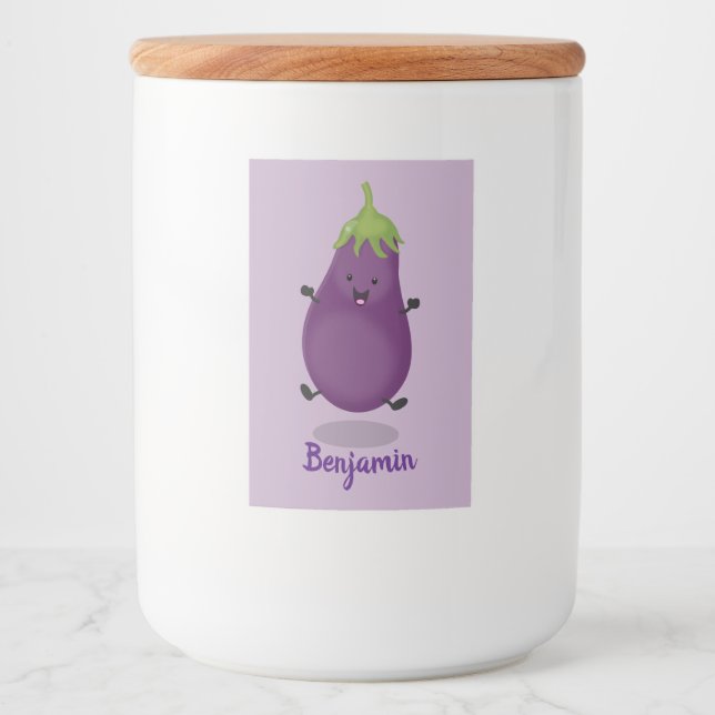 Rótulo Para Comida Imagem de desenho animado de beringela doce e feli (Frente)