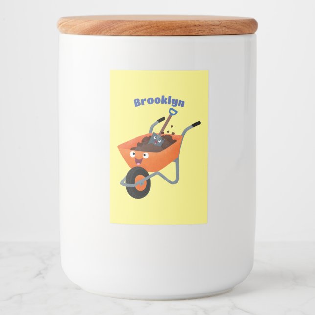Rótulo Para Comida Imagem de desenho animado de carrinho de mão laran (Frente)