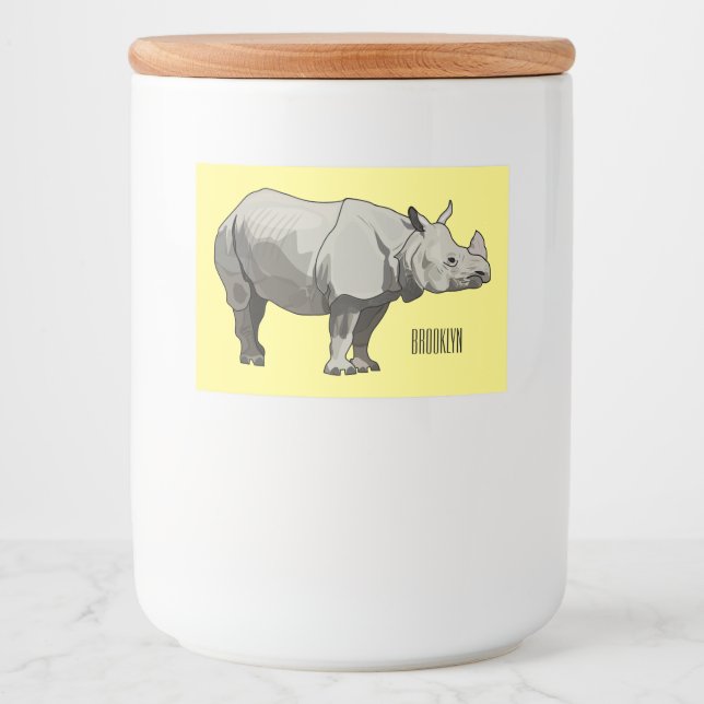 Rótulo Para Comida Imagem do desenho animado de Javan rhinoceros (Frente)