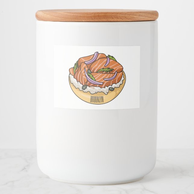 Rótulo Para Comida Imagem do desenho animado do bagel de salmão (Frente)