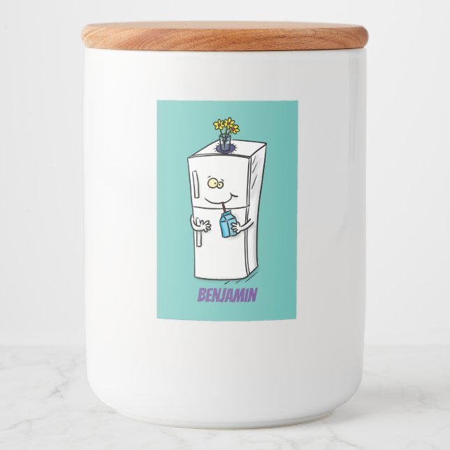 Rótulo Para Comida Imagem engraçada do desenho do frigorífico (Frente)