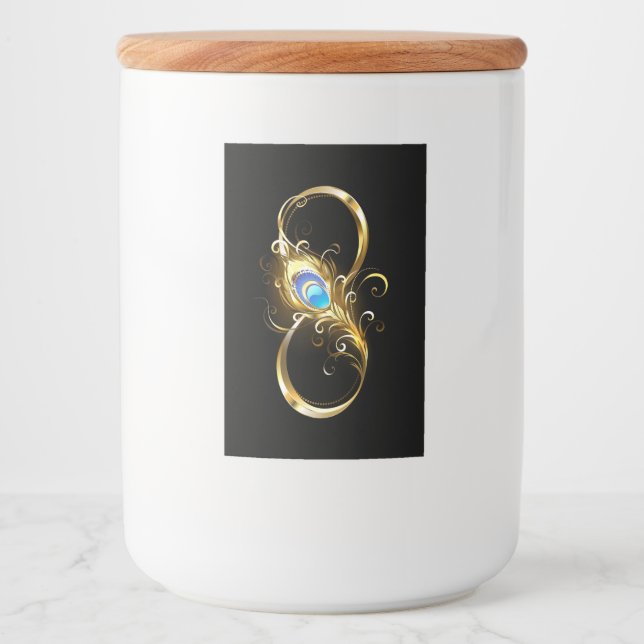 Rótulo Para Comida Infinidade com a pena Pavão de Ouro (Frente)