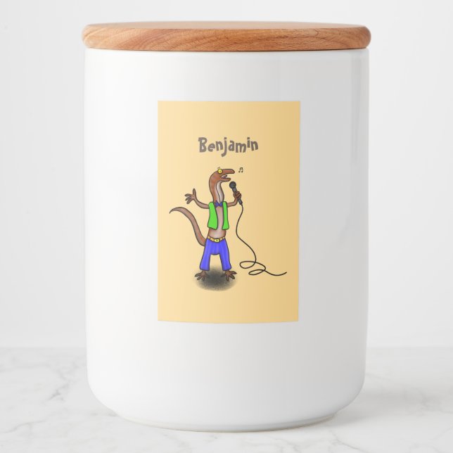 Rótulo Para Comida Lagarto engraçado cantando com desenho de microfon (Frente)