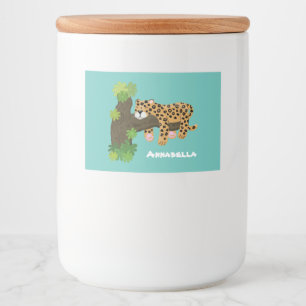 Rótulo Para Comida Leopardo bonito dormindo em desenho animado de árv