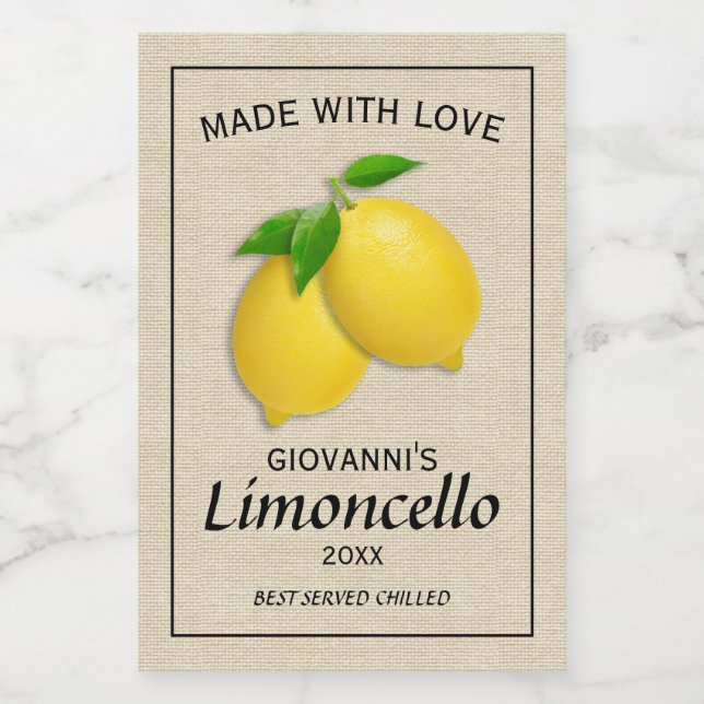 Rótulo Para Comida Limoncello Caseiro Personalizado de Limões (Rótulo Único)