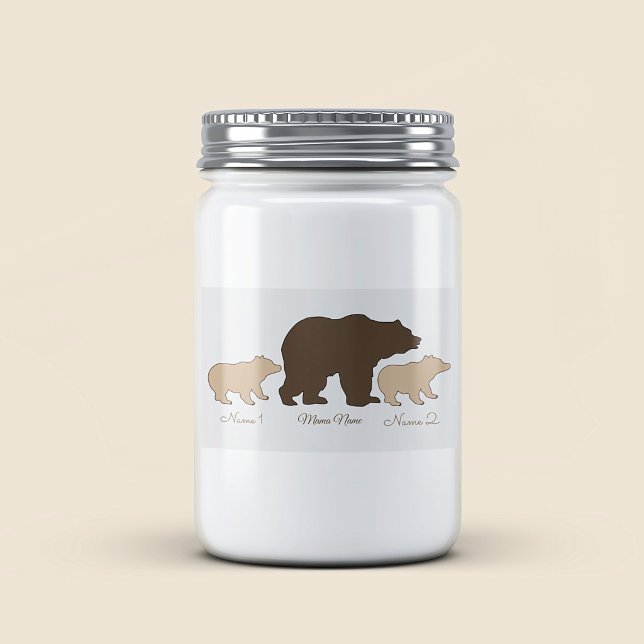 Rótulo Para Comida Mama Urso Personalizada Com 2 Nomes de Filhos Pres (Criador carregado)