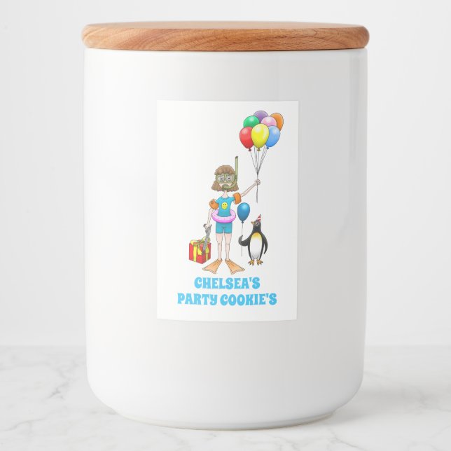 Rótulo Para Comida Menina mergulhando e o pinguim (Frente)